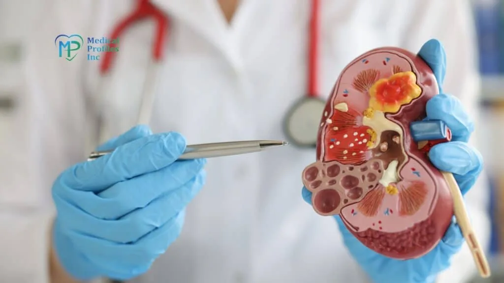 Doctor pointing on kidney parts