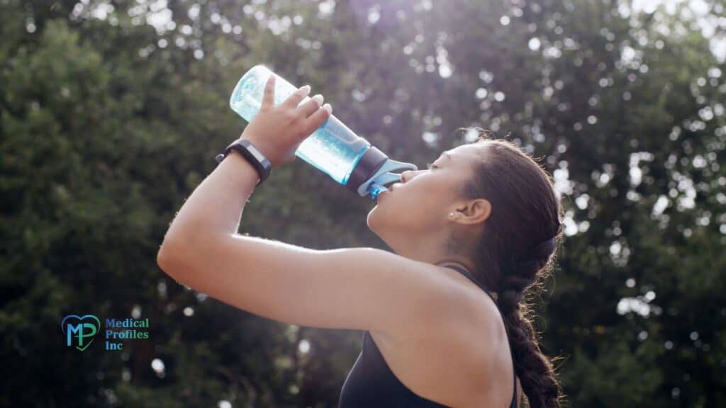 Woman drinking water from the bottle