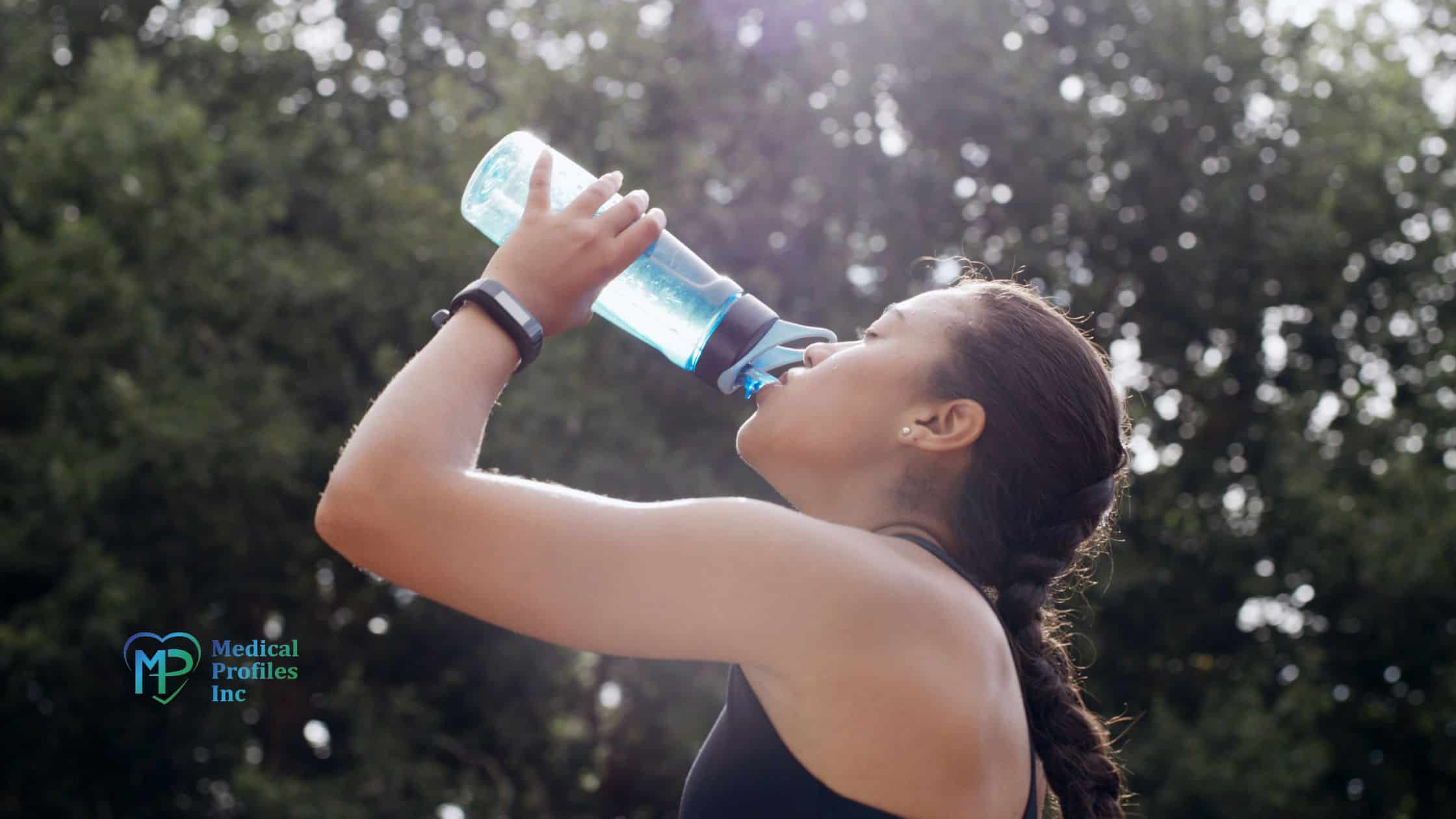 Woman drinking water from the bottle